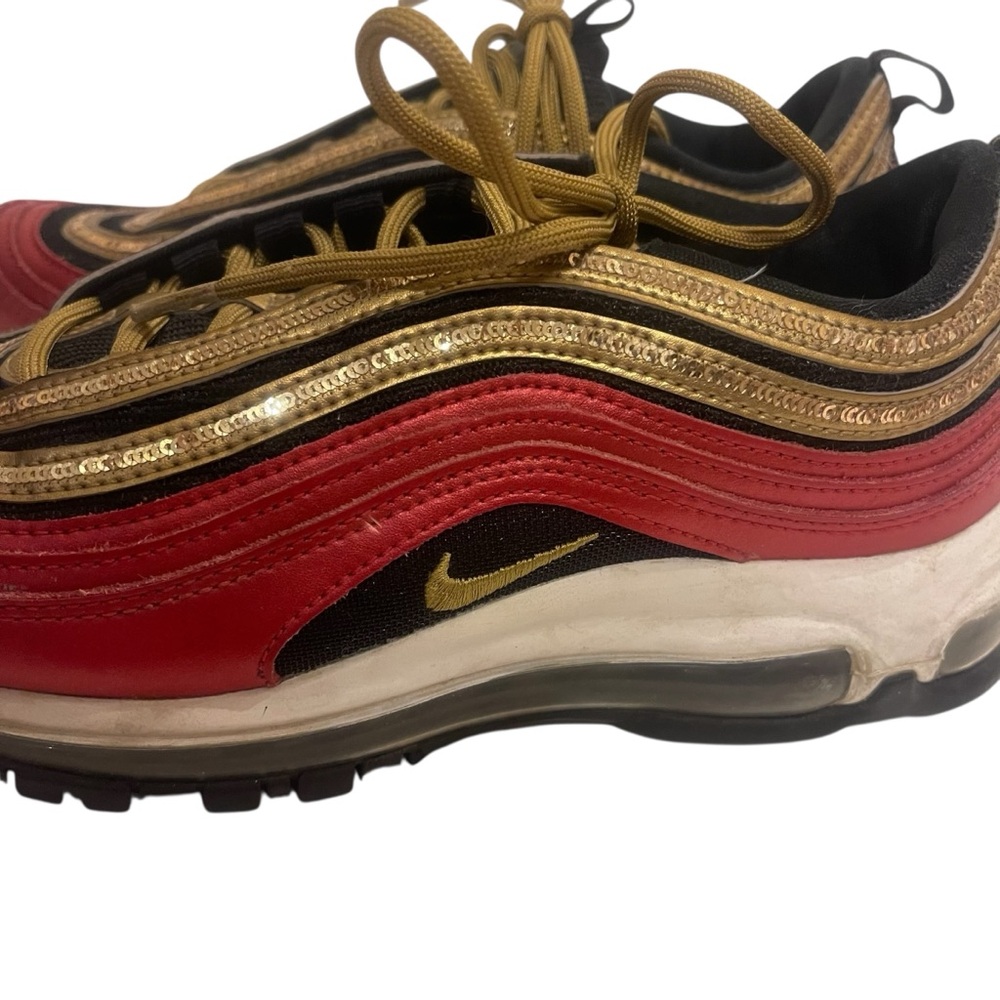 NIKE Air Max 97 Red And Gold Women’s Sneakers Shoes - Picture 2 of 7